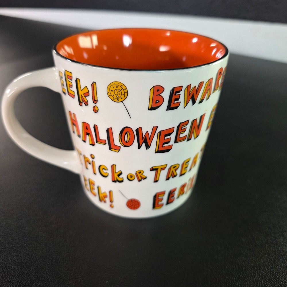Starbucks 2007 Halloween Coffee Mug 16oz Trick or Treat Eek Boo Spider Orange